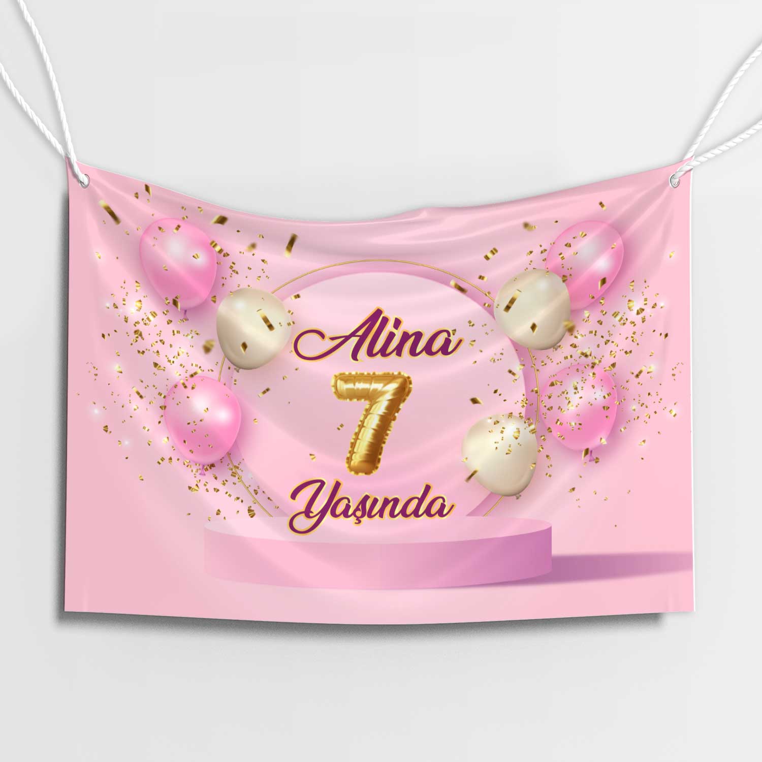 Pembe Prenses Balonlu Doğum Günü Afişi