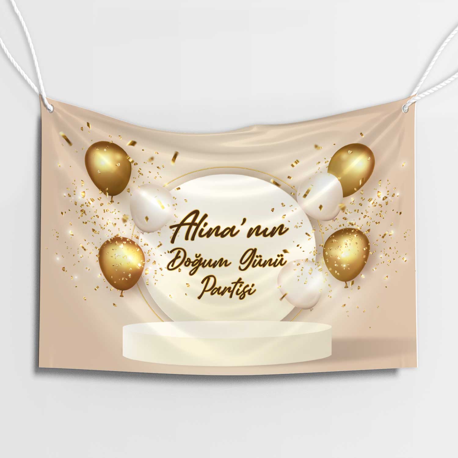 Krem Balon Doğum Günü Afişi