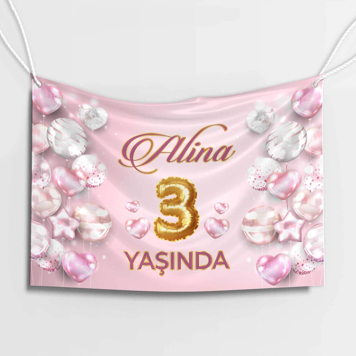 Pembe İnci Çiçekli Doğum Günü Afişi