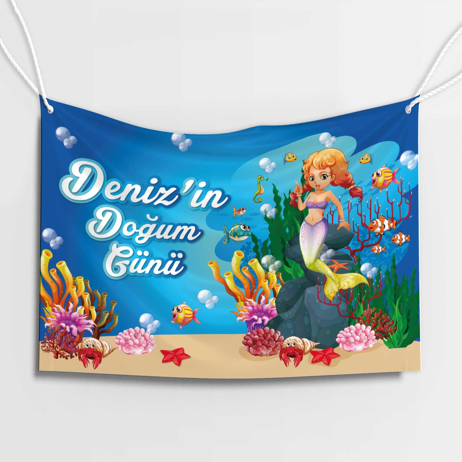 Turkuaz Deniz Kızı Doğum Günü Afişi