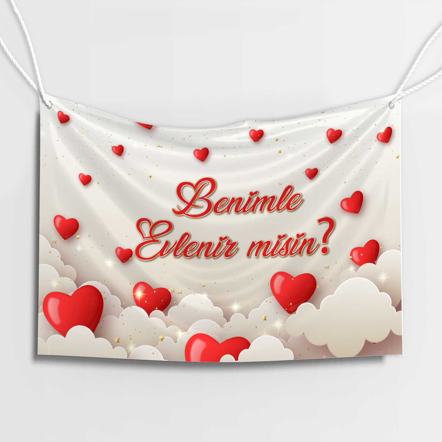 Beyaz Kalp Balon Afişi