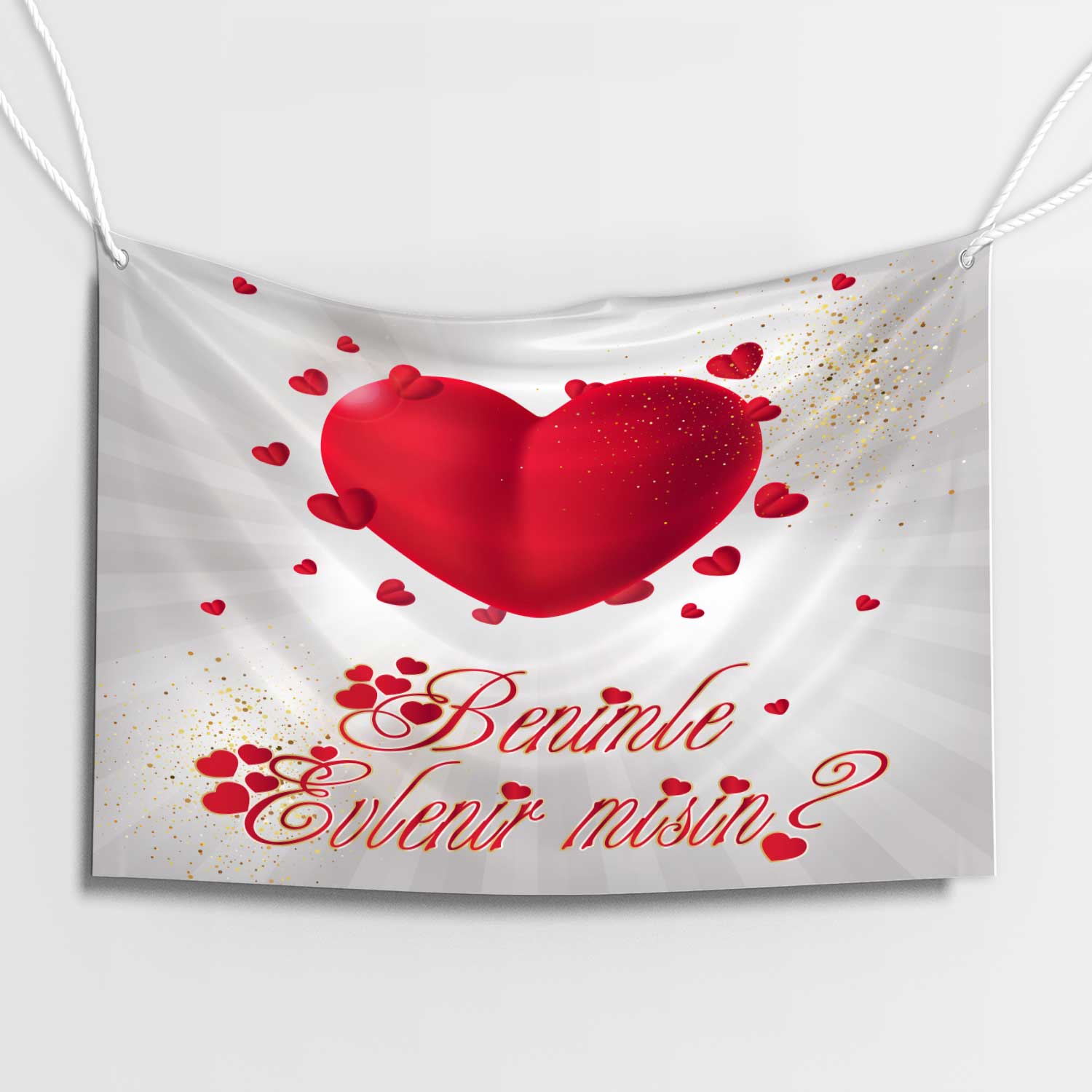 Beyaz Zemin Kırmızı Kalp Afişi