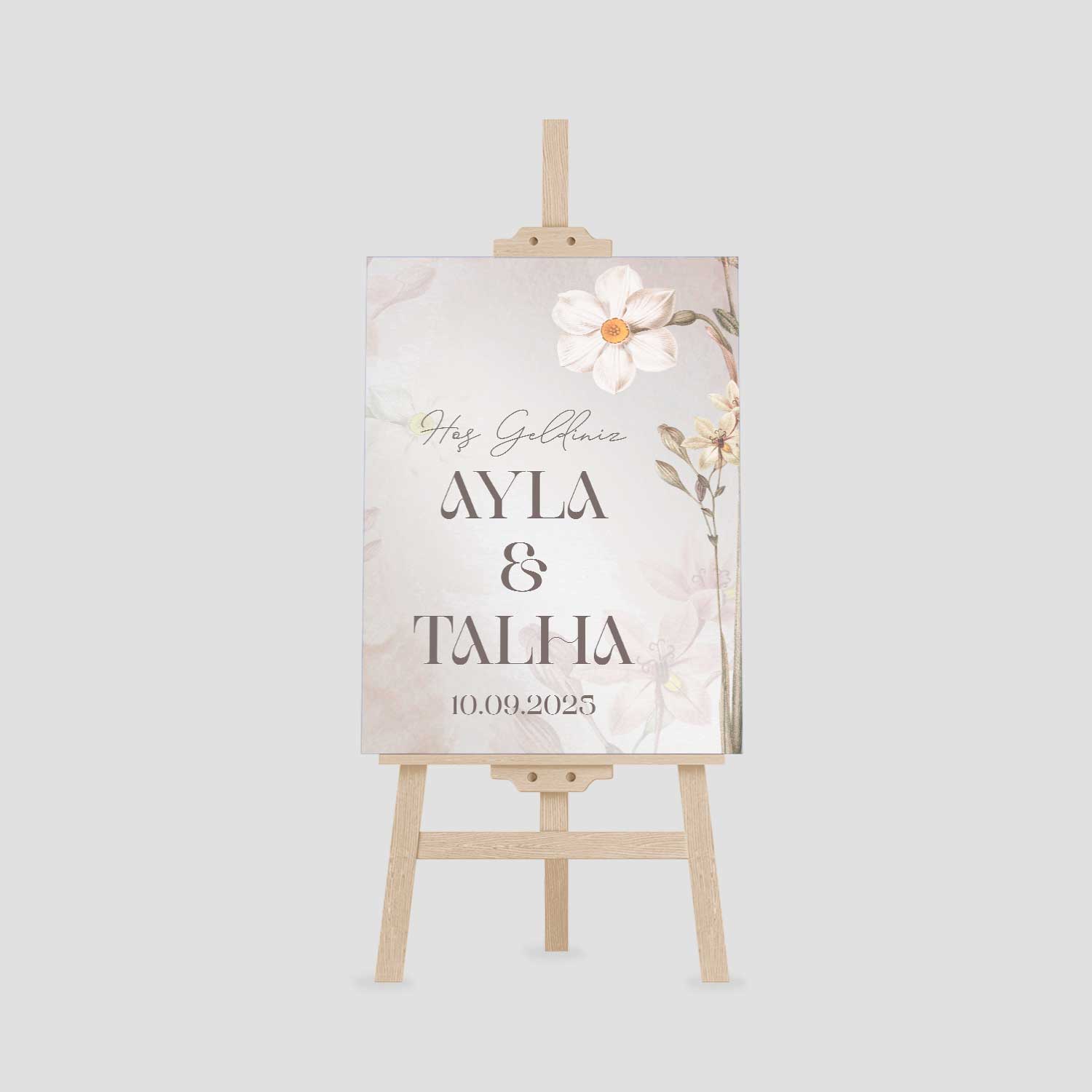 Şampanya Çiçek Kenarlı Karşılama Panosu